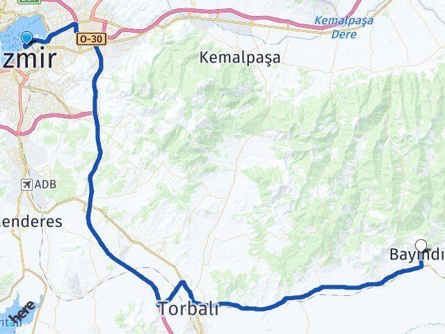 İzmir Konak Alsancak Bayındır Arası Kaç Km - Yol Haritası