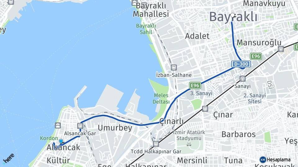 İzmir Konak Alsancak Bayraklı Arası Kaç Km - Yol Haritası