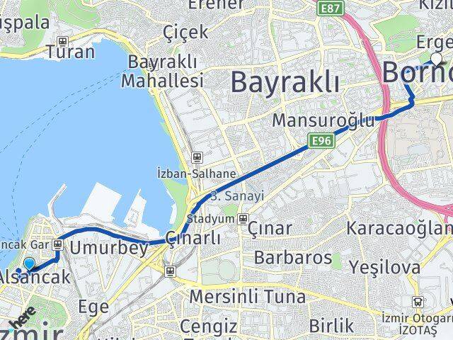 İzmir Konak Alsancak Bornova Arası Kaç Km - Yol Haritası