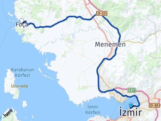 İzmir Konak Alsancak Foça Arası Kaç Km - Yol Haritası