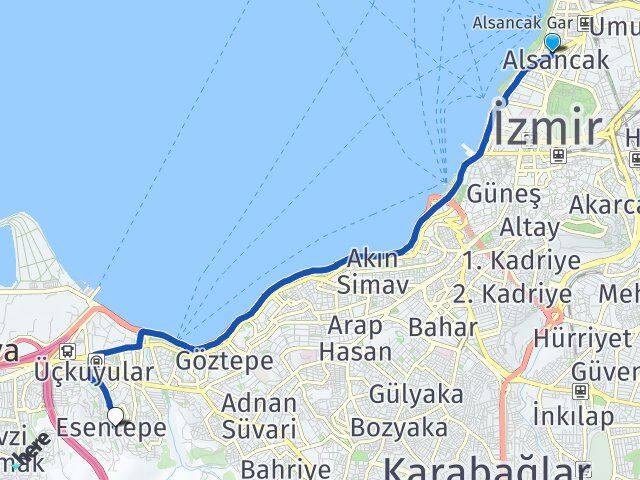 İzmir Konak Alsancak Karabağlar Arası Kaç Km - Yol Haritası