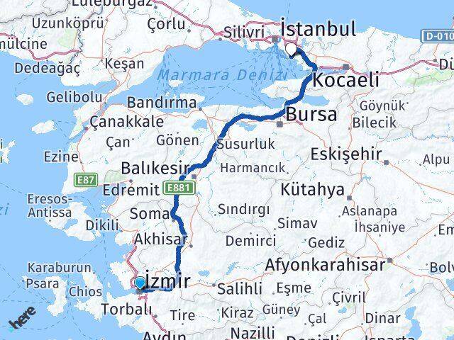İzmir Konak Alsancak Kartal İstanbul Arası Kaç Km - Yol Haritası