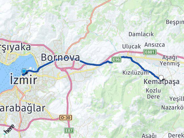 İzmir Konak Alsancak Kemalpaşa Arası Kaç Km - Yol Haritası