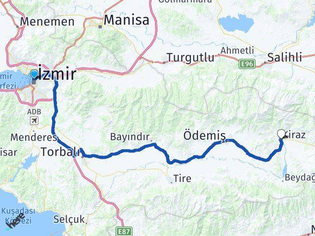 İzmir Konak Alsancak Kiraz Arası Kaç Km - Yol Haritası