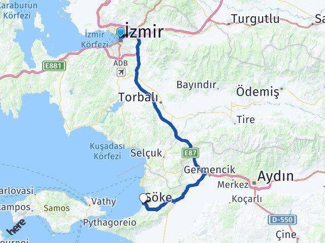 İzmir Konak Alsancak Kuşadası Aydın Arası Kaç Km - Yol Haritası