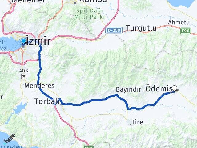 İzmir Konak Alsancak Ödemiş Arası Kaç Km - Yol Haritası