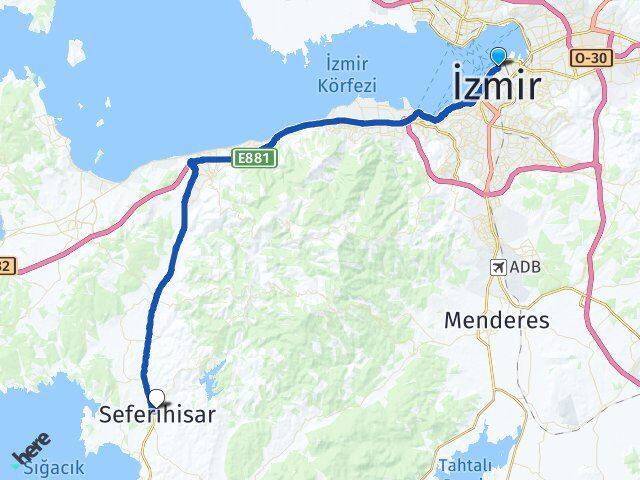İzmir Konak Alsancak Seferihisar Arası Kaç Km - Yol Haritası