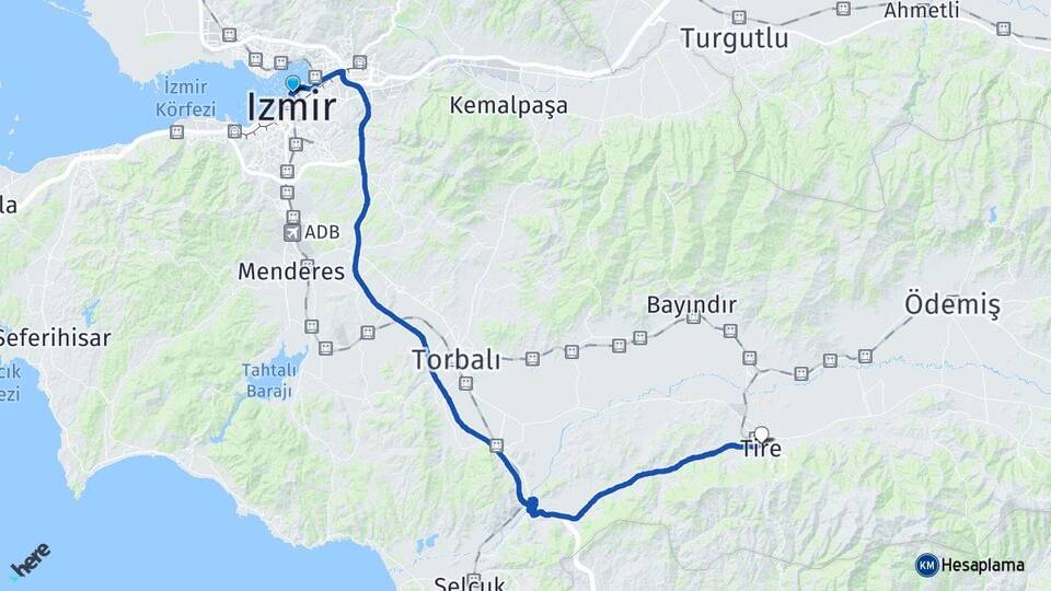 İzmir Konak Alsancak Tire Arası Kaç Km - Yol Haritası