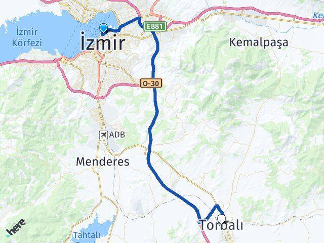 İzmir Konak Alsancak Torbalı Arası Kaç Km - Yol Haritası