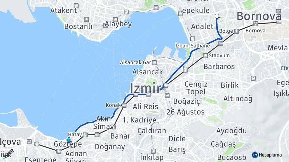 İzmir Konak Göztepe Bayraklı Arası Kaç Km - Yol Haritası