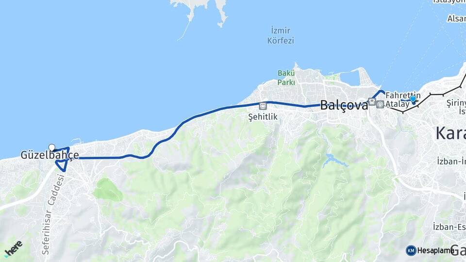 İzmir Konak Göztepe Güzelbahçe Arası Kaç Km - Yol Haritası