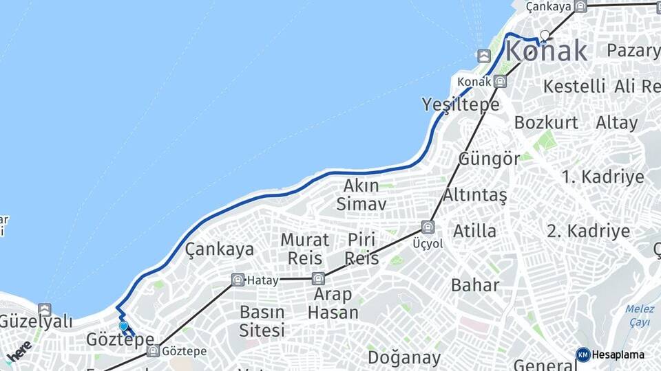 İzmir Konak Göztepe Konak Arası Kaç Km - Yol Haritası