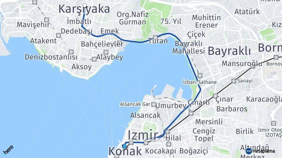 İzmir Konak Karşıyaka Arası Kaç Km - Yol Haritası