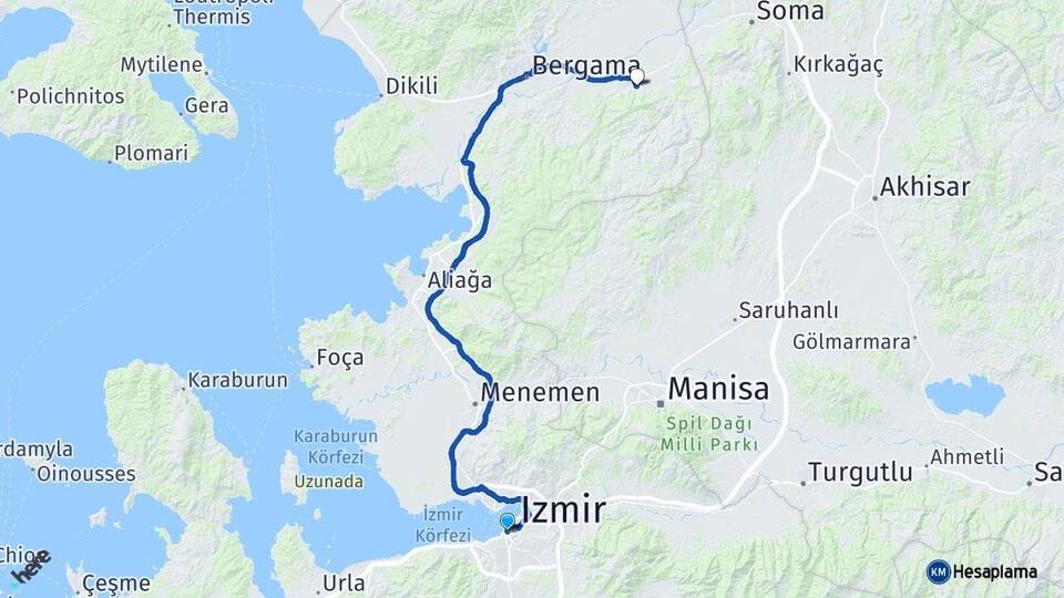 İzmir Konak Kınık Arası Kaç Km - Yol Haritası
