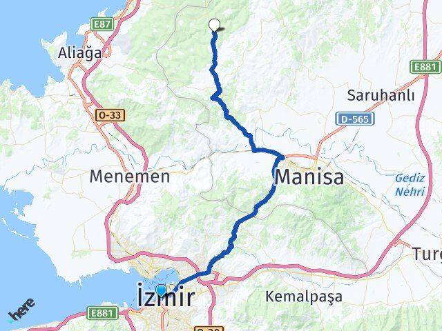 İzmir Konak Koruköy Yunusemre Manisa Arası Kaç Km - Yol Haritası