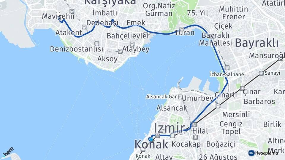 İzmir Konak Mavişehir Karşıyaka Arası Kaç Km - Yol Haritası