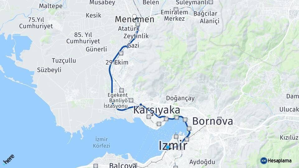 İzmir Konak Menemen Arası Kaç Km - Yol Haritası