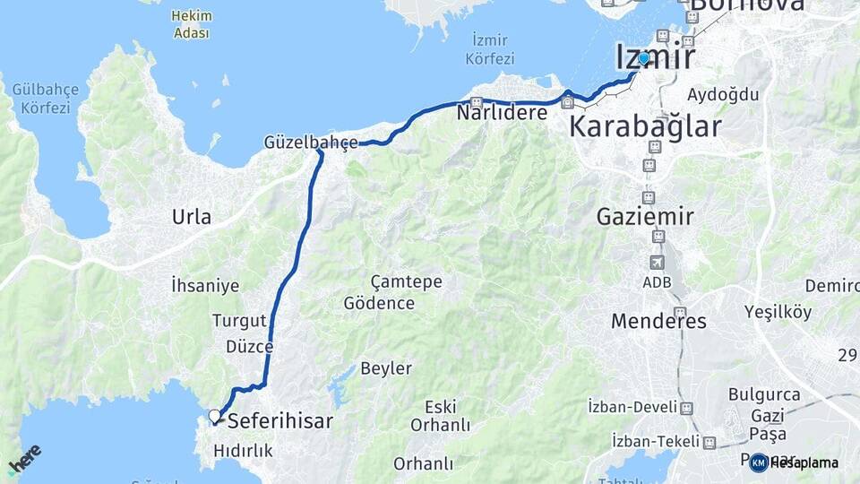 İzmir Konak Sığacık Seferihisar Arası Kaç Km - Yol Haritası