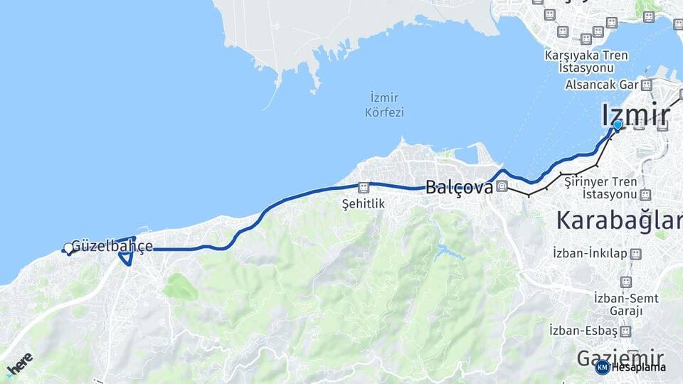 İzmir Konak Zeytinalanı Urla Arası Kaç Km - Yol Haritası