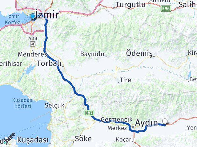 İzmir Köşk Aydın Arası Kaç Km - Yol Haritası