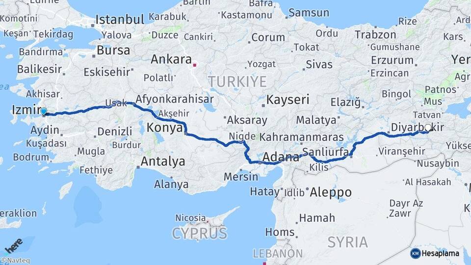 İzmir Kurtalan Siirt Arası Kaç Km - Yol Haritası