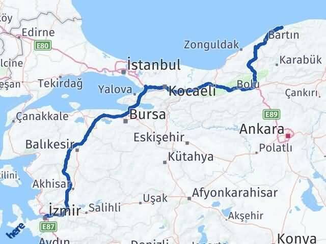 İzmir Kurucaşile Bartın Arası Kaç Km - Yol Haritası