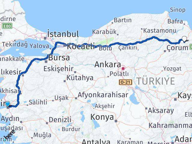 İzmir Ladik Samsun Arası Kaç Km - Yol Haritası