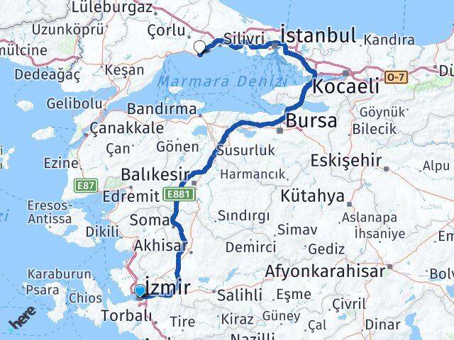 İzmir Marmaraereğlisi Tekirdağ Arası Kaç Km - Yol Haritası