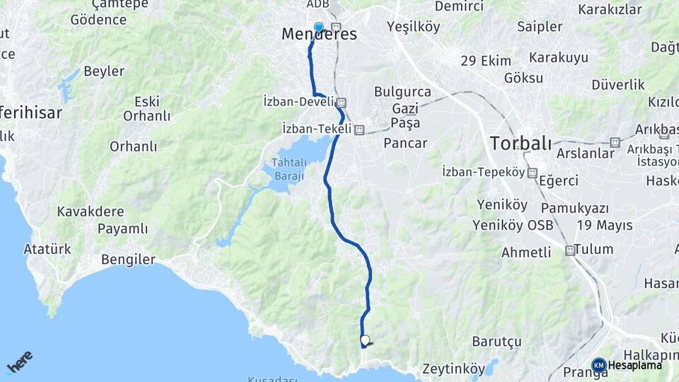 İzmir Menderes Ahmetbeyli Menderes Arası Kaç Km - Yol Haritası