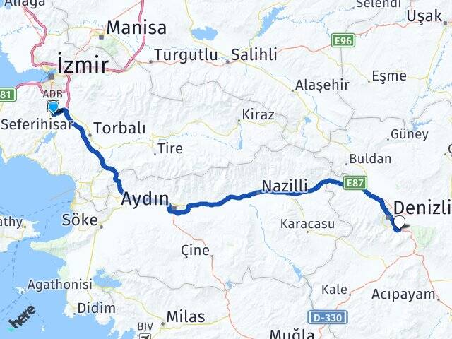İzmir Menderes Bağbaşı Pamukkale Denizli Arası Kaç Km - Yol Haritası
