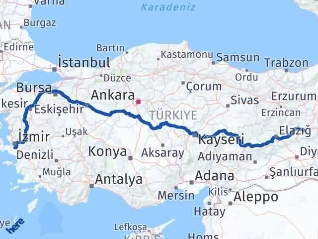 İzmir Menderes Bingöl Arası Kaç Km - Yol Haritası
