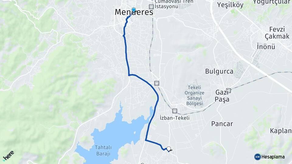 İzmir Menderes Çileme Menderes Arası Kaç Km - Yol Haritası