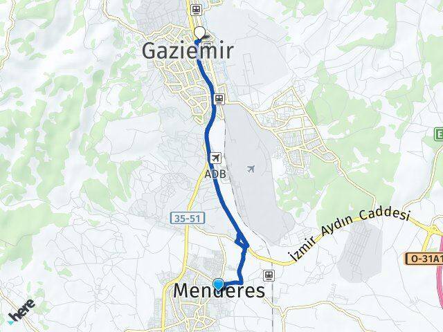 İzmir Menderes Dokuz Eylül Gaziemir Arası Kaç Km - Yol Haritası