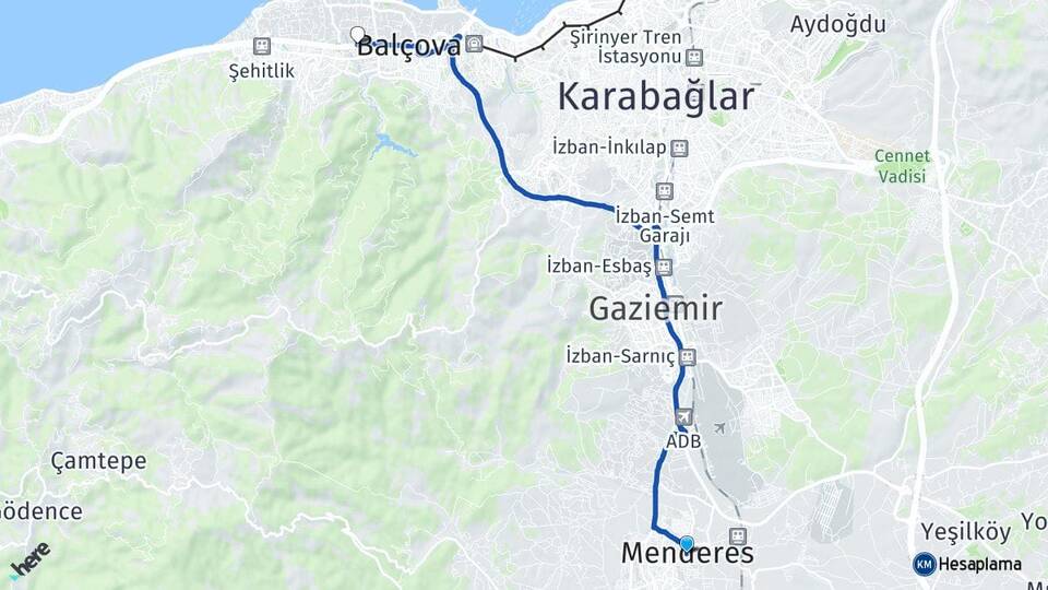 İzmir Menderes İnciraltı Balçova Arası Kaç Km - Yol Haritası