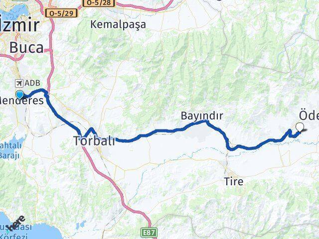 İzmir Menderes Seyrekli Ödemiş Arası Kaç Km - Yol Haritası