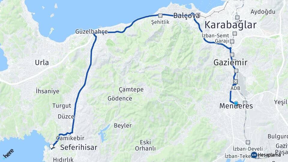 İzmir Menderes Sığacık Seferihisar Arası Kaç Km - Yol Haritası