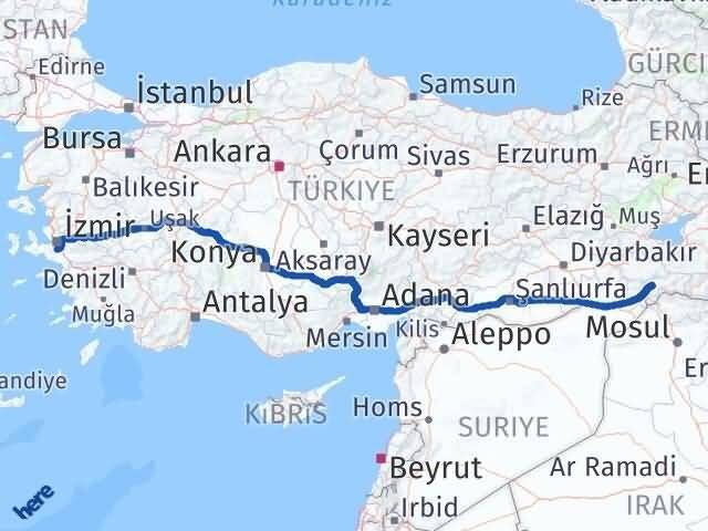 İzmir Menderes Şırnak Arası Kaç Km - Yol Haritası