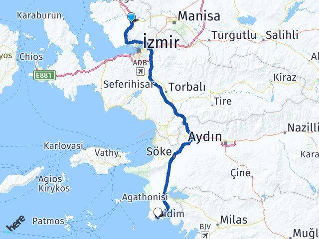 İzmir Menemen Altınkum Didim Aydın Arası Kaç Km - Yol Haritası