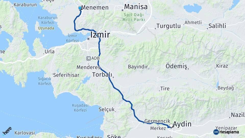 İzmir Menemen Aydın Arası Kaç Km - Yol Haritası