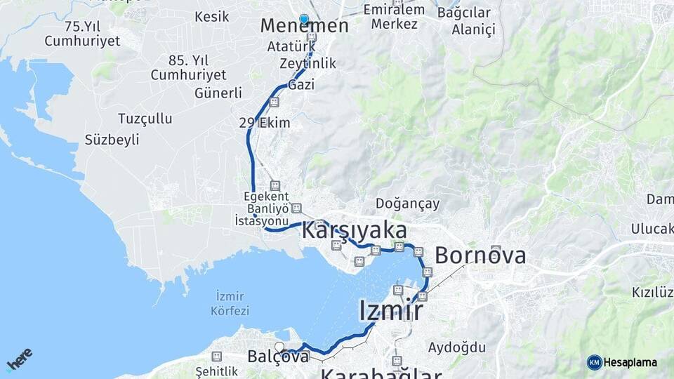 İzmir Menemen Balçova Arası Kaç Km - Yol Haritası