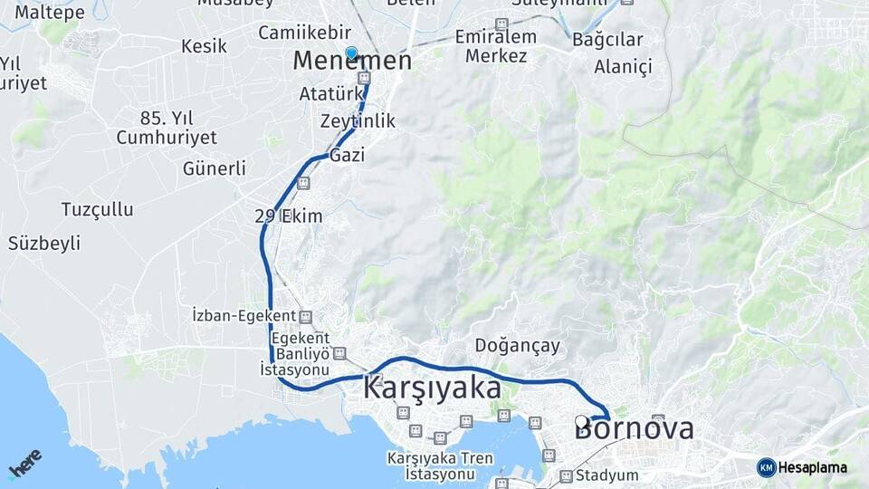 İzmir Menemen Bayraklı Arası Kaç Km - Yol Haritası