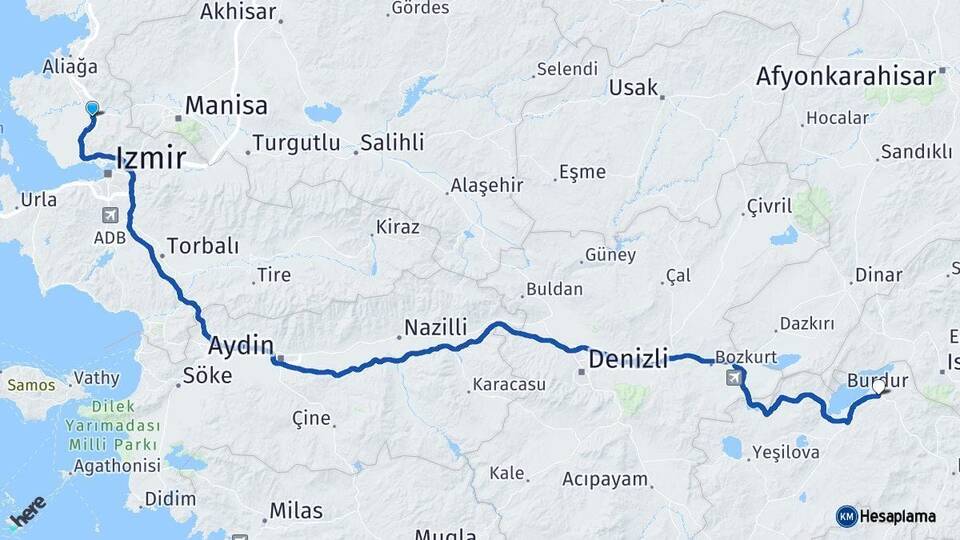 İzmir Menemen Burdur Arası Kaç Km - Yol Haritası
