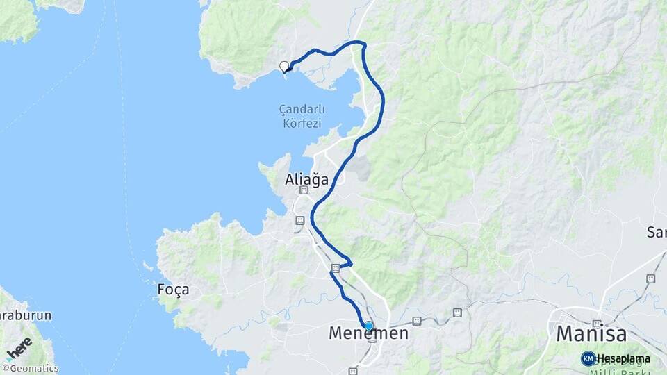İzmir Menemen Çandarlı Dikili Arası Kaç Km - Yol Haritası