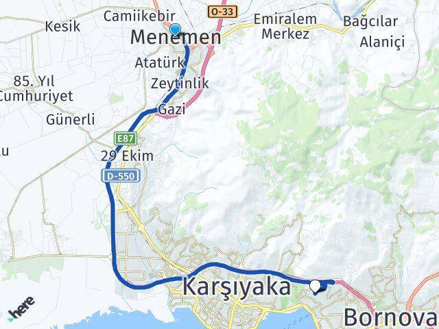 İzmir Menemen Cengizhan Bayraklı Arası Kaç Km - Yol Haritası