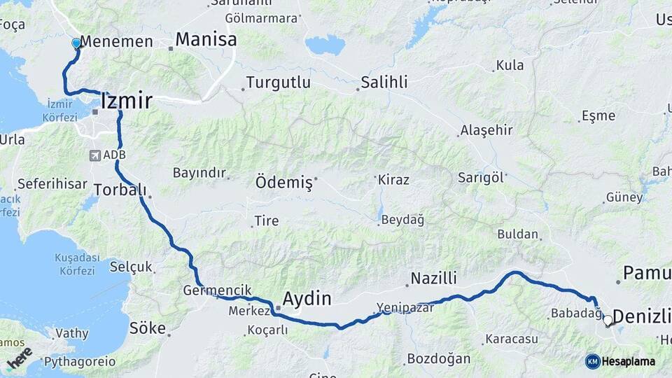 İzmir Menemen Denizli Arası Kaç Km - Yol Haritası