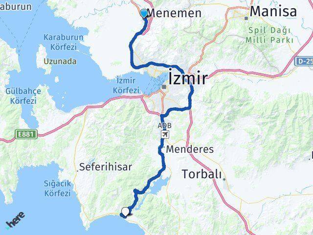 İzmir Menemen Gümüldür Atatürk Menderes Arası Kaç Km - Yol Haritası