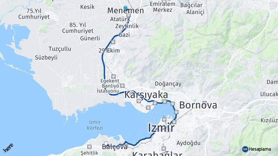 İzmir Menemen İnciraltı Balçova Arası Kaç Km - Yol Haritası
