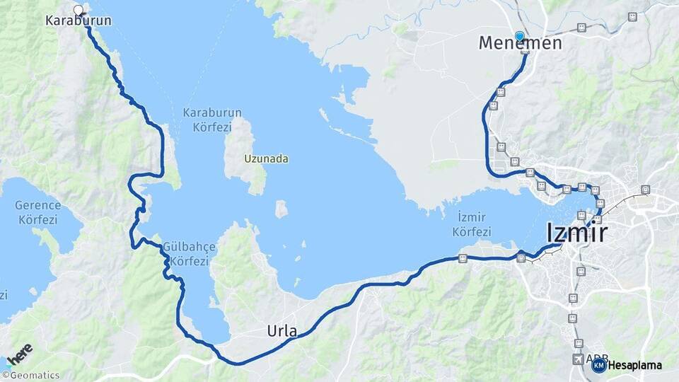 İzmir Menemen Karaburun Arası Kaç Km - Yol Haritası