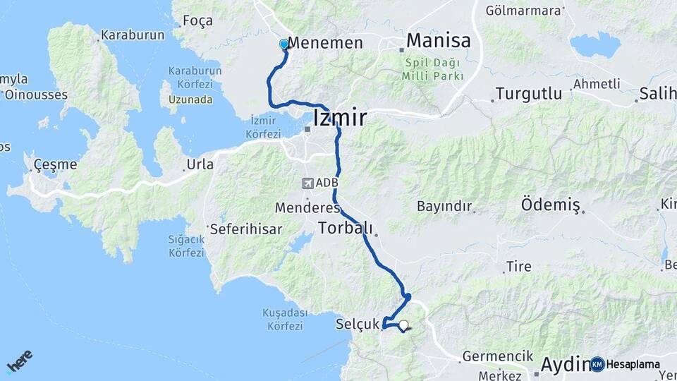 İzmir Menemen Şirince Selçuk Arası Kaç Km - Yol Haritası