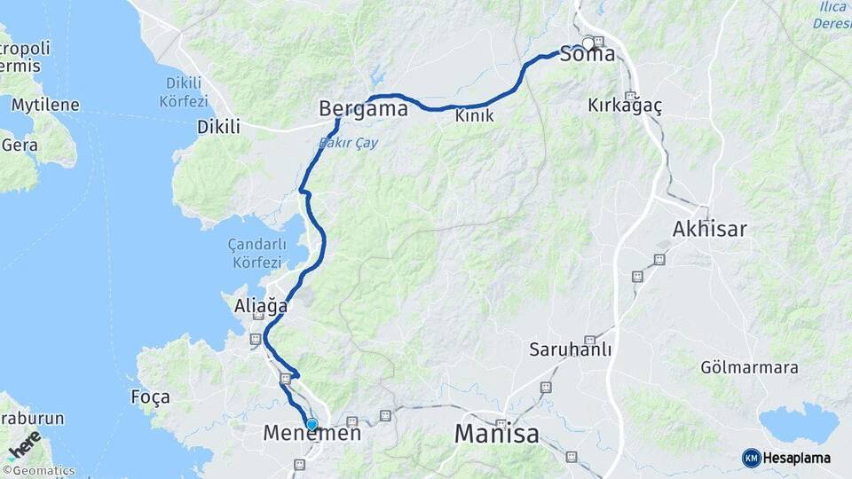 İzmir Menemen Soma Manisa Arası Kaç Km - Yol Haritası